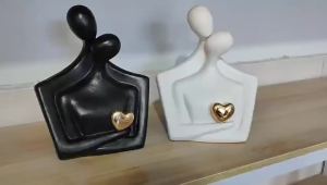 Romantic Couple Porcelain Sculpture Abstract Hugging Figures Modern Black Ceramic Love Statue 7.6 Inches (Black)