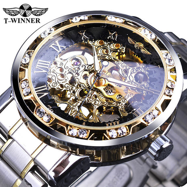 New WINNER transparent fashion diamond display luminous hand gear sports  retro royal design men's mechanical skeleton men's gift Lazada PH