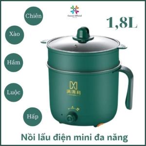 Nồi lẩu điện mini đa năng chống dính cao cấp và tiện lợi ca nấu mì 2 tầng siêu tốc (xào nấu hầm nướng luộc chiên hấp) nấu cơm nấu cháo bằng vân đá - Tặng kèm giá hấp - mẫu mới - Caroni Store