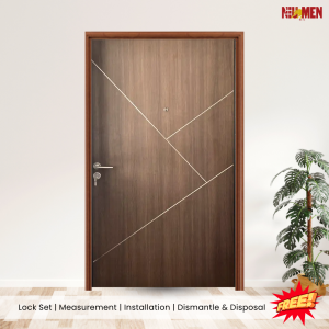 Fire-rated Door | Customized Single Tone Laminate Main Door with Stainless Stee Gold Trims l Strip for HDB BTO CONDO and Resale Flat