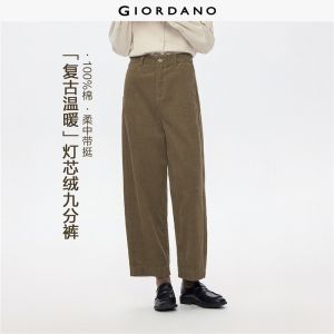 Giordano Women Corduroy wide leg ankle length cotton pants Free Shipping 05426681