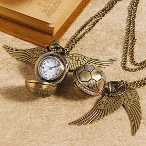 NEXTYOO Big Wings Pendant Harry Potter Pocket Watch Flip Lid Zinc Alloy Commemorative Watch Retro Vintage Flying Snitch Ball Watch Gift