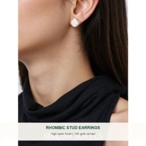 SINLISH Korean Trendy Rhombic Earrings 14K Gold Vermeil Unique Design for Women