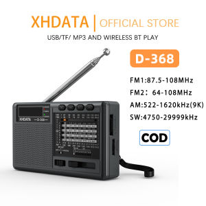 XHDATA D-368 Portable Stereo Radio FM/AM/SW 12 BANDS STEREO MP3 Player / Bluetooth TF Card USB Playback Speaker Rechargeable Battery