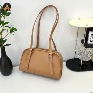Ladies Casual Shoulder Bag Solid Color Simple Handbag PU Leather Retro Shoulder Bag Female Travel Commute Bag [Jocestyle Store]