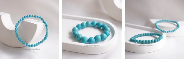 TURQUOISE หินเทอร์ควอยส์ เลือกขนาดเม็ดหินได้ (4-16 มม.) หินแห่งพลังอำนาจ สร้อยข้อมือหินแท้