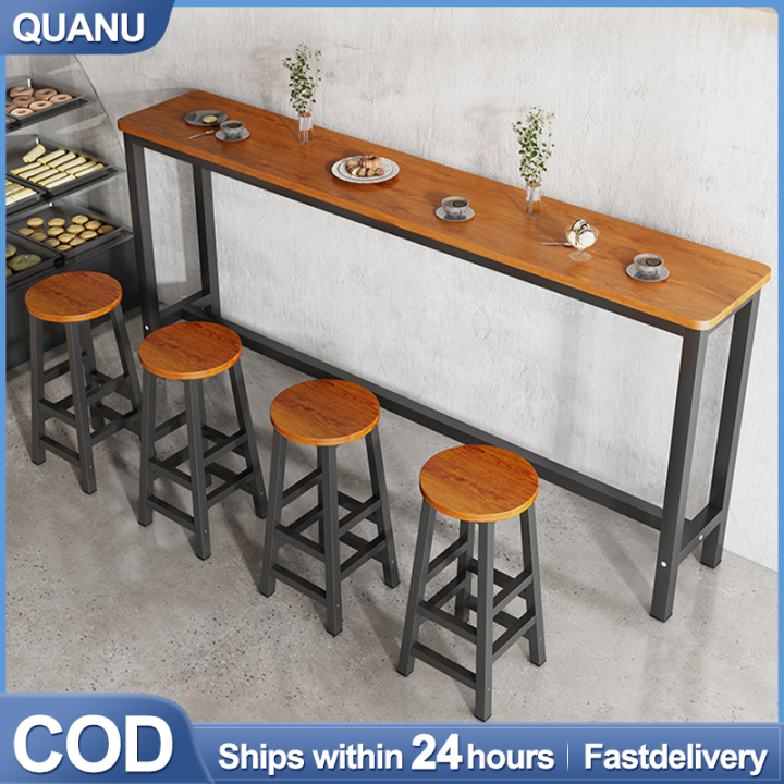 QUANU High100cm Long Bar Table with Steel Frame Simple Wooden High Bar ...