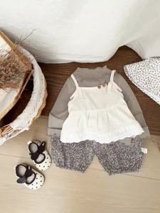 Girls forest-themed outfit for spring and autumn 2026 Childrens Korean-style fashionable suspenders + Two-piece base layer set