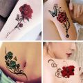 Temporary tattoo stickers waterproof durable female shoulder ankle red rose 12*19cm. 