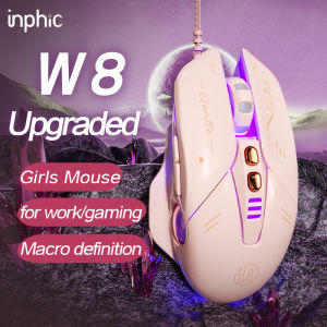 Inphic W8 Wired Gaming Mouse Silent Computer Mouse200-8000DPI 7 Buttons Macro definitionColorful Breathable Light Optical Mouse