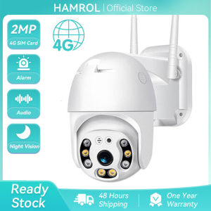 Hamrol 4G SIM Card PTZ IP Camera 1080P HD Wireless Outdoor CCTV Security Dome Camera P2P Two Way Audio iCsee
