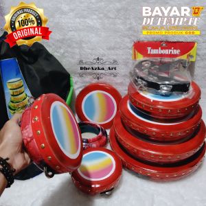 Rebana Alat Musik Rebana Qasidah Motif Marmer 8 Susun Satu Set Bonus Tas Rebana