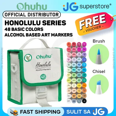 Ohuhu Honolulu Series Alcohol Based 48 + 1 Basic Colors with Colorless Blender Dual Tip Brush and Chisel Art Marker Colored Pens for Stationary Drawing Arts & Crafts | Y30-80404-24 | JG Superstore
