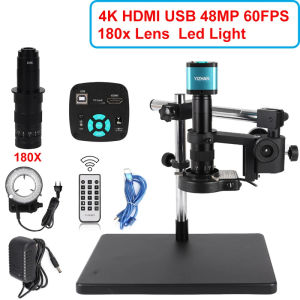 YIZHAN Digital Microscope 4K 48MP HDMI USB 60FPS Microscope Camera+130X 150X 180X Lens + Foldable Bracket for mobile phone repair PCB See the jewelry work