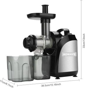 เครื่องคั้นน้ำผลไม้ AOWAYS ALW-J16 ถ้วยน้ำผลไม้พลาสติกสีดำ เครื่องคั้นน้ำผลไม้แนวนอนแบบกลไก 2 สปีด เครื่องคั้นน้ำผลไม้ไฟฟ้า 3.62kg 150W