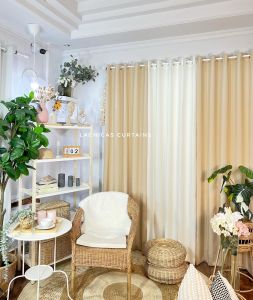 NEW!! NON BLOCKOUT Korean Curtains Calypso Vintage Print + Light Beige Plain Classic Floral Fresh Modern Minimalist Home Window 10 Ring Curtains 5-8FT