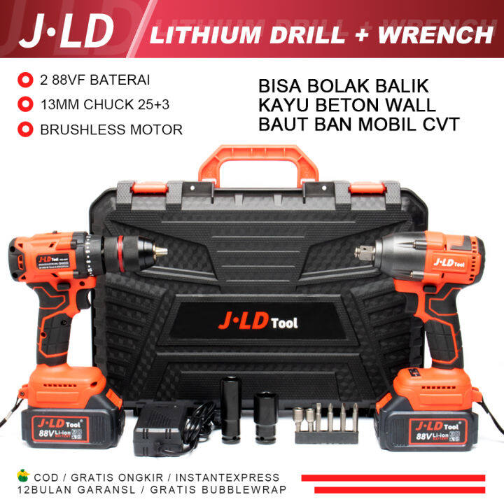 Jld Cordless Impact Wrench 350nm 13mm Mesin Bor Beton Tembok Set 88vf Bukabaut Mobil Portable 2882