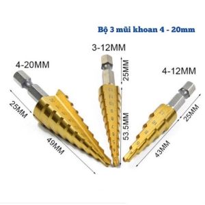 Bộ 3 mũi khoan tháp titanium 4-32mm khoan sắtnhôm...trục 6.35mm