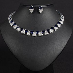 WFYW Shiny Zirconia Necklace Earring Set Triangle Shape Pave Setting Wedding Jewelry Set Luxury Sparkling Finish Bridal Jewelry Set For Women