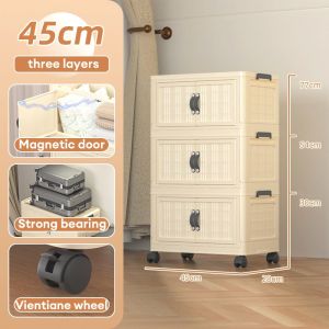 HALOO Foldable Storage Cabinet with Wheels | Stackable Plastic Organizer -  with Magnetic Door | for Home/Office/Dorm