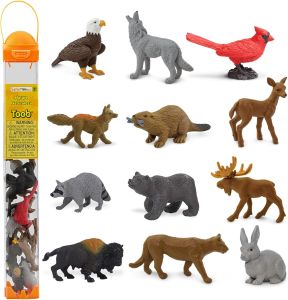 Safari Ltd. Nature TOOB - 12 Figurines with Rabbit Beaver Doe Gray Wolf Fox Black Bear Moose Mountain Lion Bald Eagle and More - Educational Toy for Boys Girls & Kids Ages 3