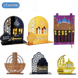 MLADEN Eid Mubarak Desktop Decor Eid Countdown Calendar Hari Acrylic Moon Castle Islamic Muslim Home Decor
