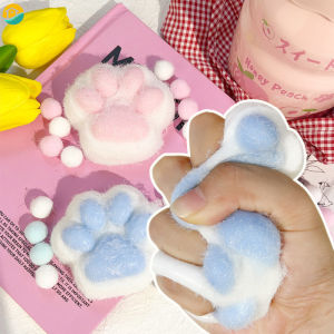 Cute Plush Cat Paw Squishy Fidget Decompression Extrusion Toy Cartoon Silicone Slow Rebound Pinch Stress Release Children Toy Gifts （Random Pattern)