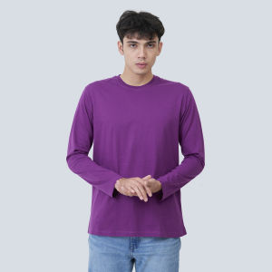 Kaos Polos Pria Oneck Lengan Panjang Bahan Katun Combed 30s Warna Ungu Violet