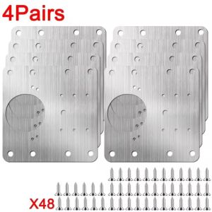 20Pcs Stainless Steel Hinge Repair Plate Kits Cabinet Furniture Drawer Table Hinges Mounting Plate with Screw Flat Fixing Brackets