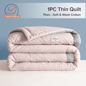 Dansunreve 100% washed cotton Quilt Solid Colors Fashion Machine Washable Light Weight Quilted Comforter Camel Grey Super Soft and Simple Blanket Single Queen King Size