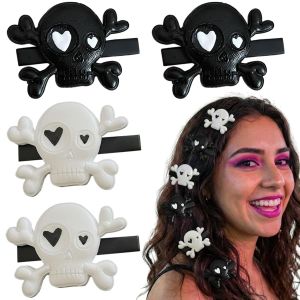 Ipetboom 2 Pairs Goth Skull Hair Accessories Skeleton Hair Clips for Women Girls Plastic Halloween Goth Barrettes (White and Black)