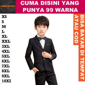 99 WARNA Blazer Cowok Jas Pria Anak HITAM BLACK LIS PUTIH Katun Drill Size Anak-Anak Slimfit Model Kekinian Usia Umur 1 2 3 4 5 6 7 8 9 10 11 12 13 14 15 16 17 18 tahun Bayi Batita Balita Remaja TK SD SMP SMA Kuliah Celana Kemeja Tuxedo Suit Formal Casual