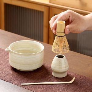 UUMIR 4PCS Bamboo Ceramic Japanese Matcha Tea Set Food Grade Reusable Matcha Stirring Brush Stirring Safe Japanese Chasen