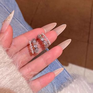 Fashionable Ring Gift 法式复古小香风C形蕾丝花边耳环轻奢小众高级感珍珠锆石耳钉耳 饰