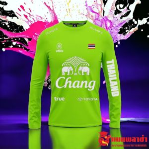 เสื้อกีฬา เสื้อบอล เสื้อกีฬาแขนยาว แขนจั๊ม PM สกรีนช้าง.