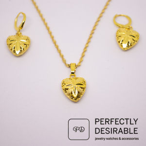 18 Gold Heart with Flower Design Necklace and Earrings Set.