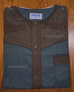 414 PREMIUM 2-TONE COTTON MENS MUSLIM SHORT SLEEVES THOBE KIMON GAMIS