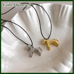 Caile Minimalism Enamel Drip Glaze Colorful Horse Pendant Long Necklace Adjustable Sweater Chain Simple Jewelry Accessory Gifts