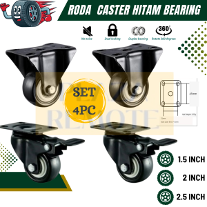 RODA TROLY CASTER DENGAN BEARING HITAM RODA MATI REM SET 4 PC
