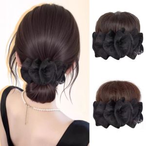 SUTONGXUE Kẹp móng vuốt Búi tóc lưới đen Phụ kiện tóc Dây buộc tóc Búi tóc tổng hợp Thời trang Tự nhiên Tóc giả đầu tròn Phụ nữ