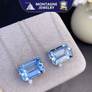 Montagne Jewelry Natural 10*14mm Topaz Pendant for women Square Simple Design Fine Jewellery 925 Silver Necklace
