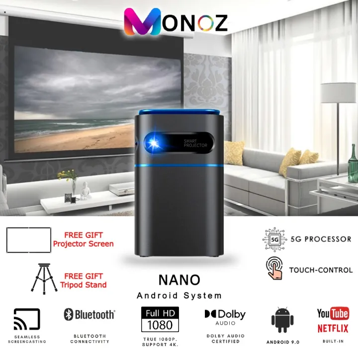 2025 NANO N1 Pocket Smart Projector | Android 9.0 | DLP Mini Projector | 5G WiFi & BT 5.0 | Built-in Battery | 4K Support | Portable Home Theater