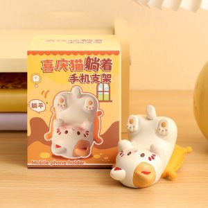 CHUAN Lying Cat Shape Phone Holder Resin Mini Phone Stand Creative Portable Glasses Storage Holder Home Decor