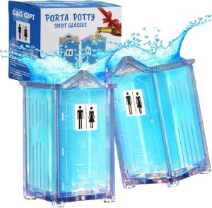 ALEVMOOM Porta Potty Shot Glasses2 Pack 2.8 oz Funny Shot Glasses for PartyGag Gift for Men White Elephant GiftsFunny Novelty Gifts Collectors (Red&Yellow)