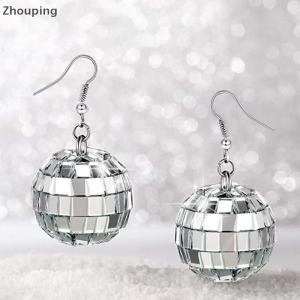 【ZP】 Cute Jewerry 1 cặp 70S màu bạc sáng bóng Disco Ball dangle Bông tai cho phụ nữ mát mẻ đồ trang sức thời trang retro vòng thả bông tai