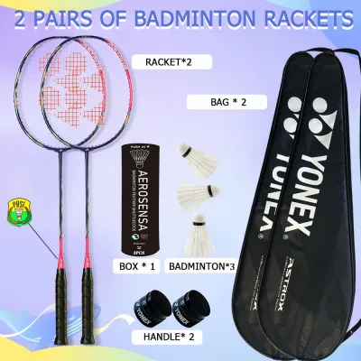 【2pcs】ไม้แบดมินตัน 100% ของแท้ 4U เต็มคาร์บอนน้ำหนักเบาคู่แบดมินตันและแบดมินตันฟรี