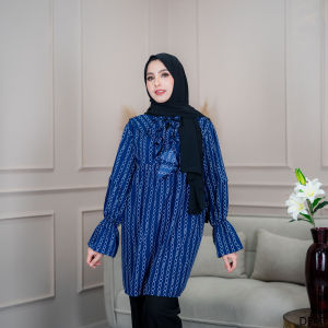 มินิเดรส เสื้อยาว(เข่า) พิมพ์ลายน่ารักสีสดใส ใส่ได้กับทุกวัน ระบายวีมีเชือกผูกโบว์ DF40