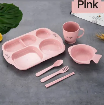 6 In 1 Wheat Straw Baby Feeding Set /Set Pinggan Baby/Baby Plate Set/Baby Tableware Set/Kids Plate/ 儿童餐具