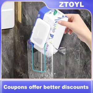 【ZTOYL】 Plastic Wall Mounted Tissue Box Self-adhesive Punch Free Paper Towel Holder Upside Down Space-saving Napkin Container Bathroom
