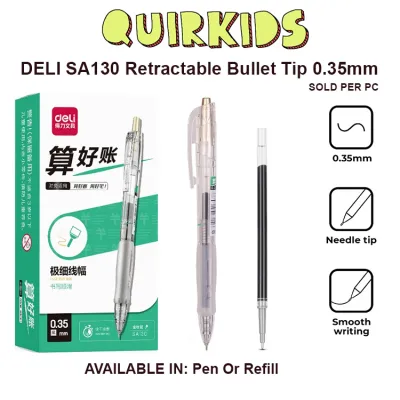 SA130 Deli Ballpen 0.35mm Retractable Gel Pen Black Quick-Drying SE124 Refillable